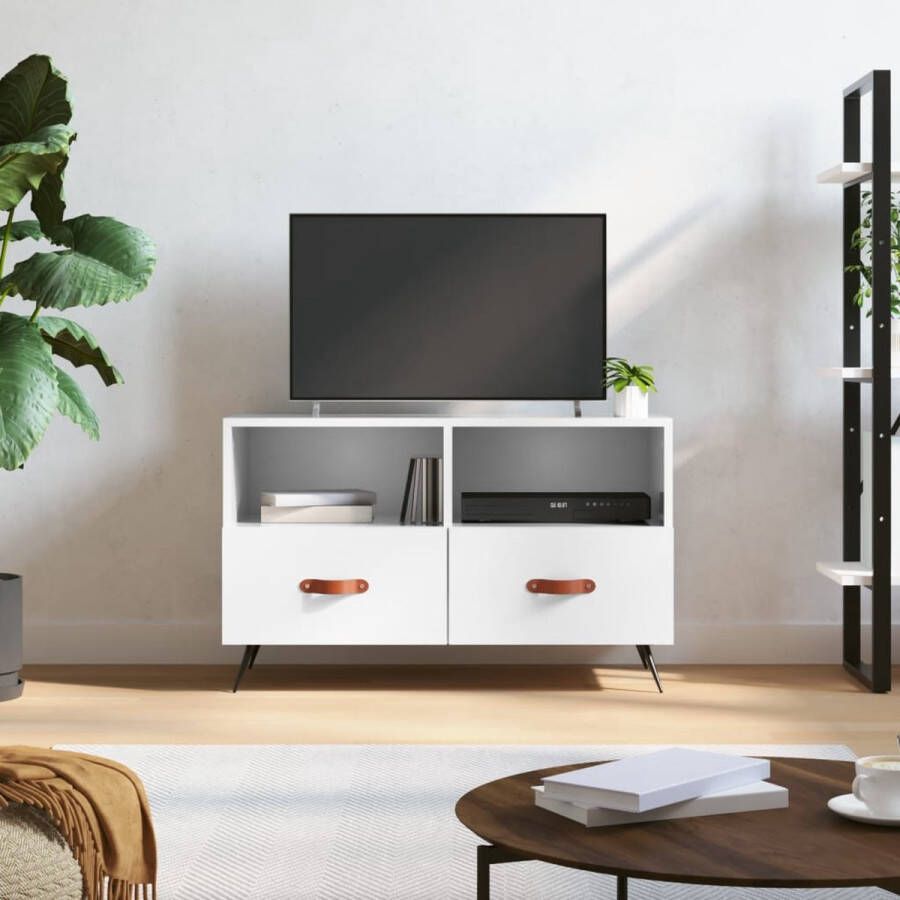 The Living Store TV-meubel Hoogglans wit 80 x 36 x 50 cm Bewerkt hout en ijzer - Foto 4