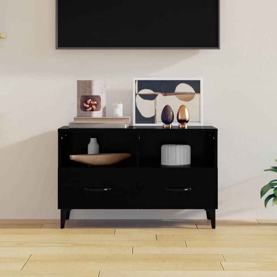 The Living Store TV-meubel Zwart 80 x 36 x 50 cm Stevig bewerkt hout Voldoende opbergruimte - Foto 2