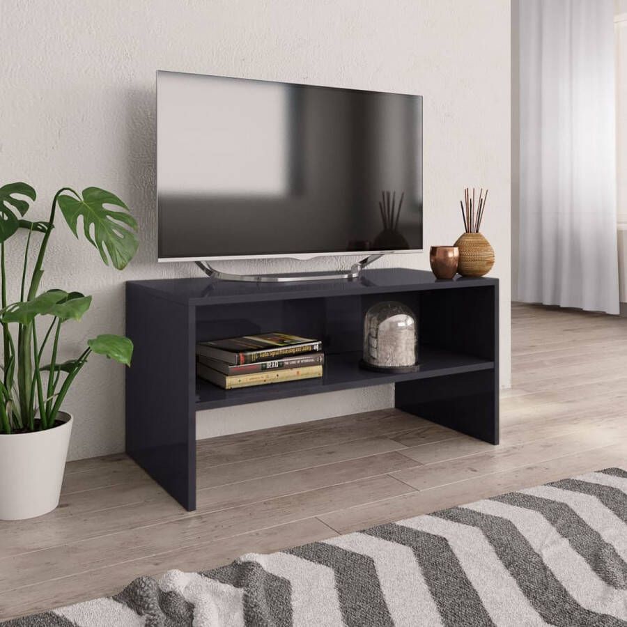 The Living Store TV-meubel Vintage TV-meubel 80 x 40 x 40 cm bewerkt hout hoogglans grijs - Foto 2