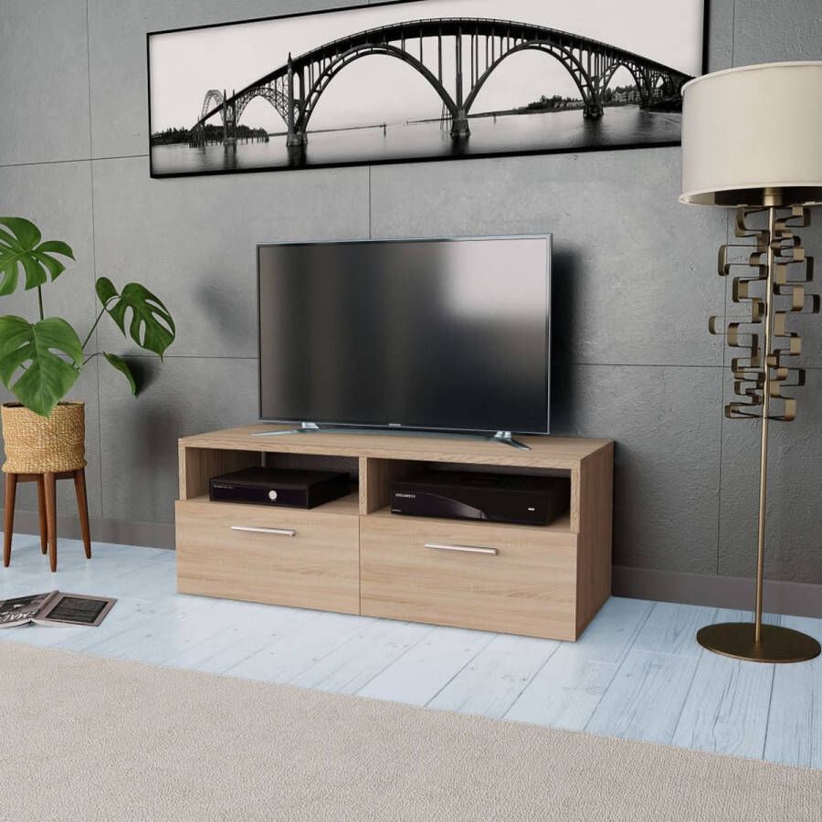 The Living Store TV-meubel Modern Eiken 95 x 35 x 36 cm met 2 schappen en 2 kasten - Foto 2