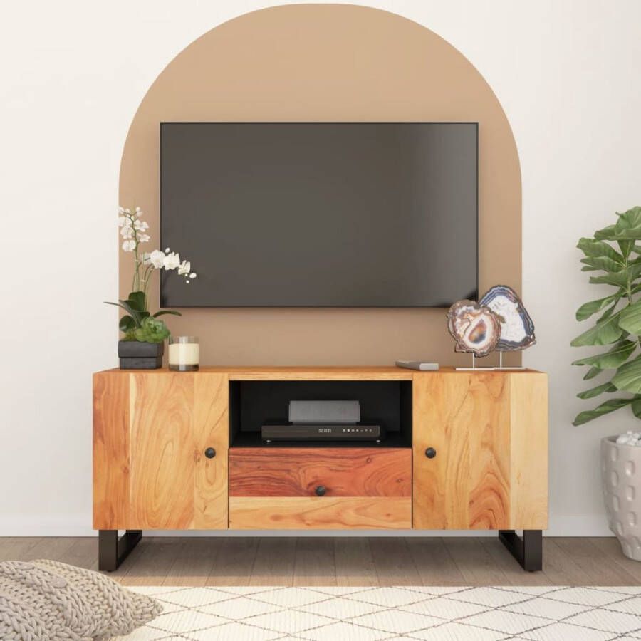 The Living Store TV-meubel Acaciahout 105 x 33.5 x 46 cm Met opbergruimte Stabiele poten Uitstalfunctie Handleiding inbegrepen Kleur en nerf variëren - Foto 2