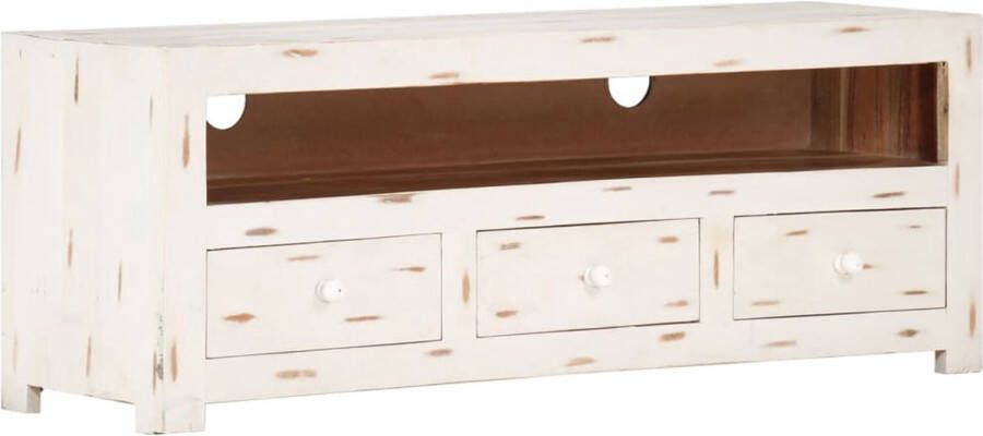 VidaXL Tv-meubel 110x30x40 cm Acaciahout Wit Tv-meubel Houten Tv-meubel Acacia Hout Wit Tv-meubel Modern Tv-meubel Salontafel Mediabox Televisiebank Opslagruimte Design Meubilair - Foto 2