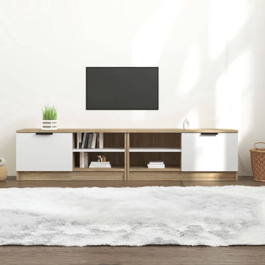 The Living Store TV-meubel Basic 80 x 35 x 36.5 cm wit en sonoma eiken