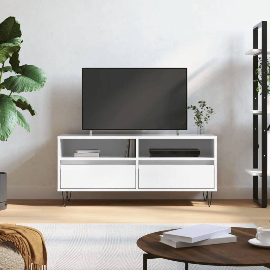 The Living Store Tv-meubel Basic Hoogglans Wit 100 x 34.5 x 44.5 cm Opbergruimte Stabiel Montage vereist - Foto 2