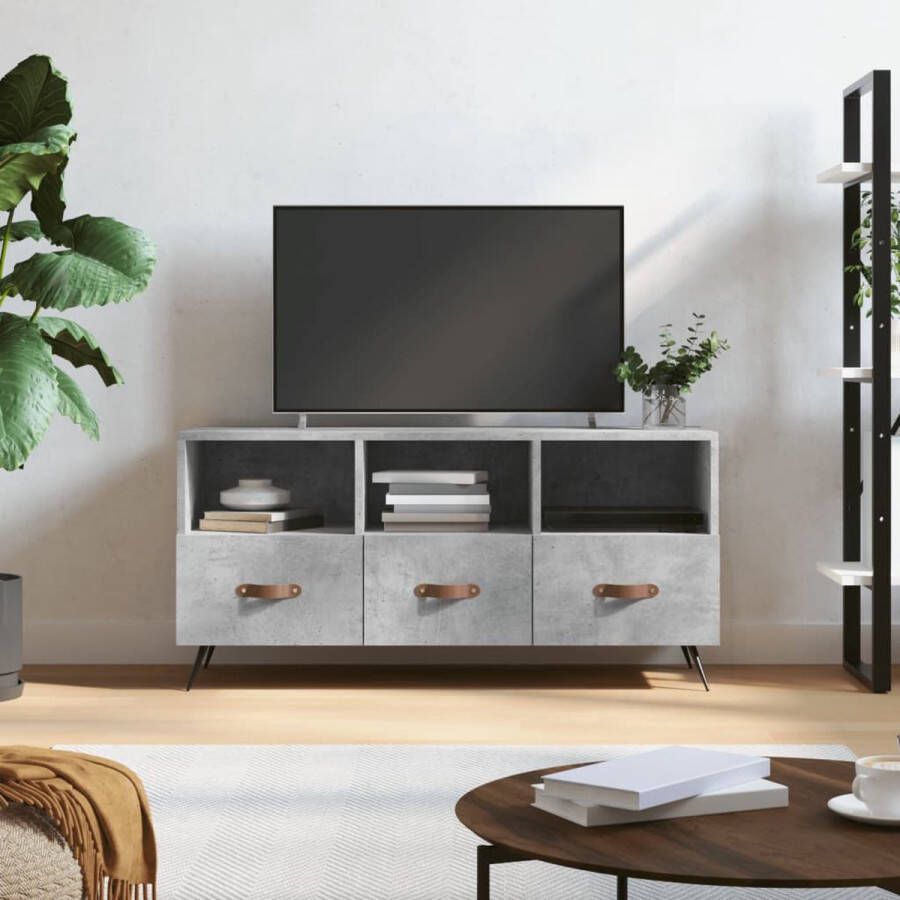 The Living Store TV-meubel Betongrijs 102 x 36 x 50 cm Bewerkt hout en ijzer - Foto 2