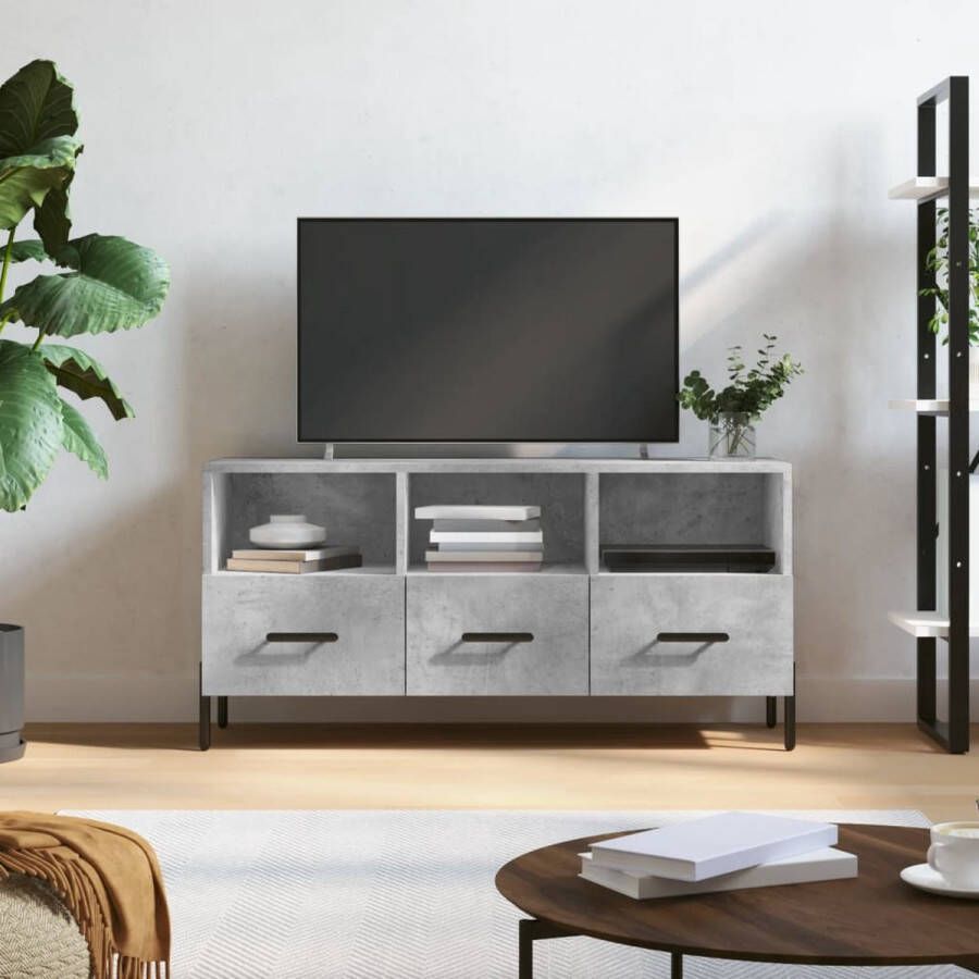 The Living Store TV-meubel Betongrijs 102x36x50 cm opbergruimte en presenteerfunctie - Foto 2