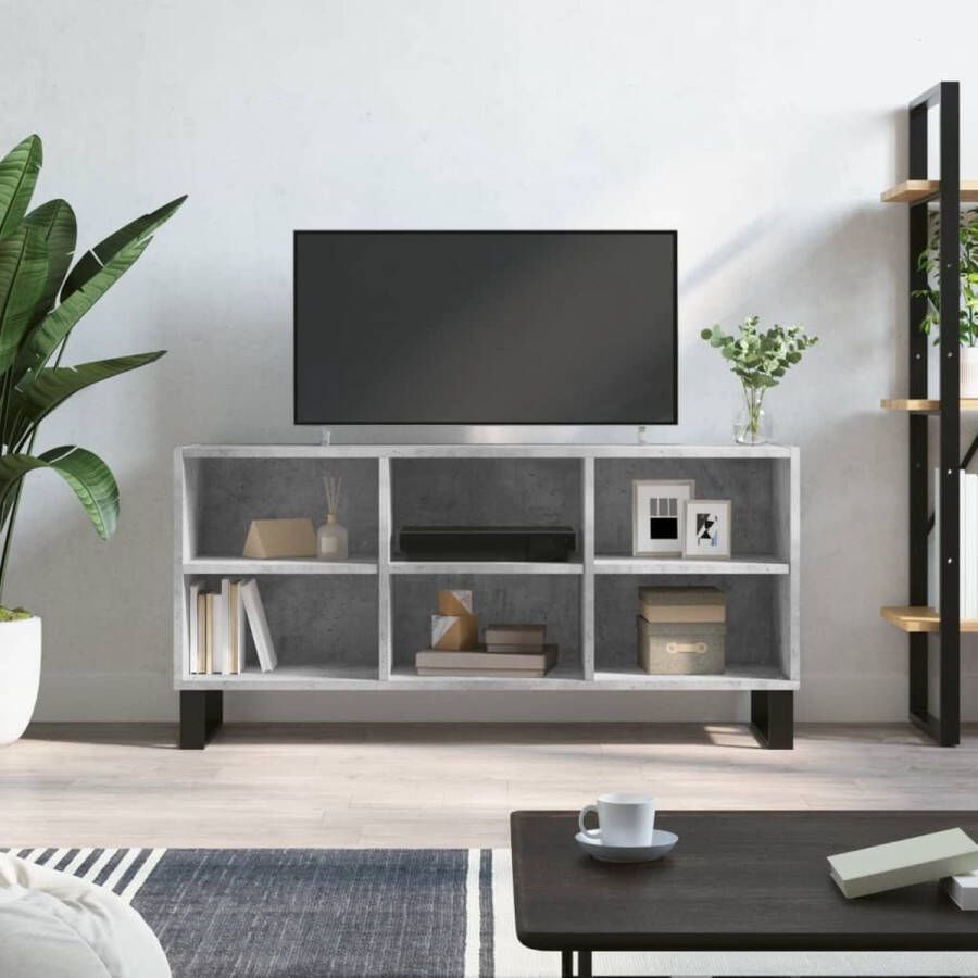 The Living Store TV-meubel Betongrijs 103.5 x 30 x 50 cm Bewerkt hout en ijzer - Foto 2