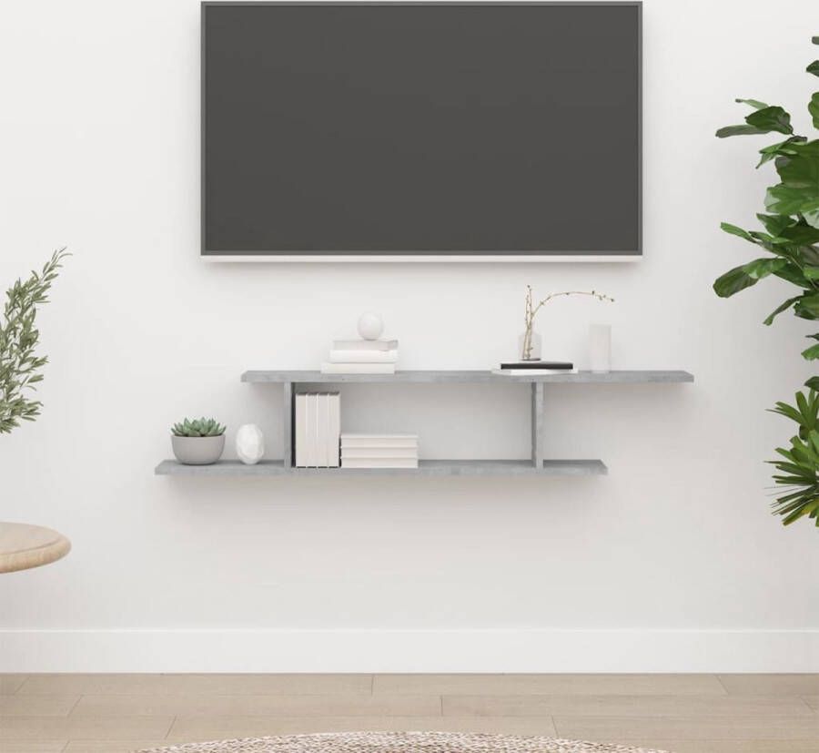 The Living Store Tv-wandschap 125x18x23 cm bewerkt hout betongrijs Tv-meubel Wandenkast Tv-wandmontage Betongrijs Meubilair Livingroomdecoratie