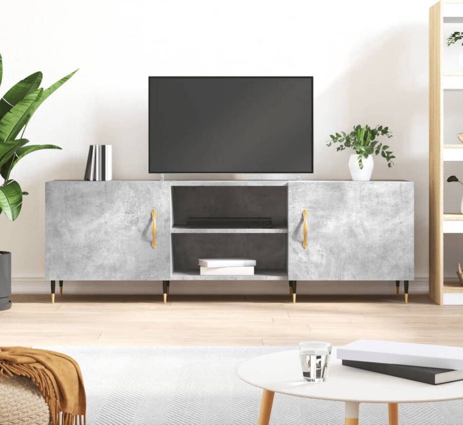 The Living Store TV-meubel Betongrijs 150 x 30 x 50 cm Bewerkt hout en ijzer - Foto 2