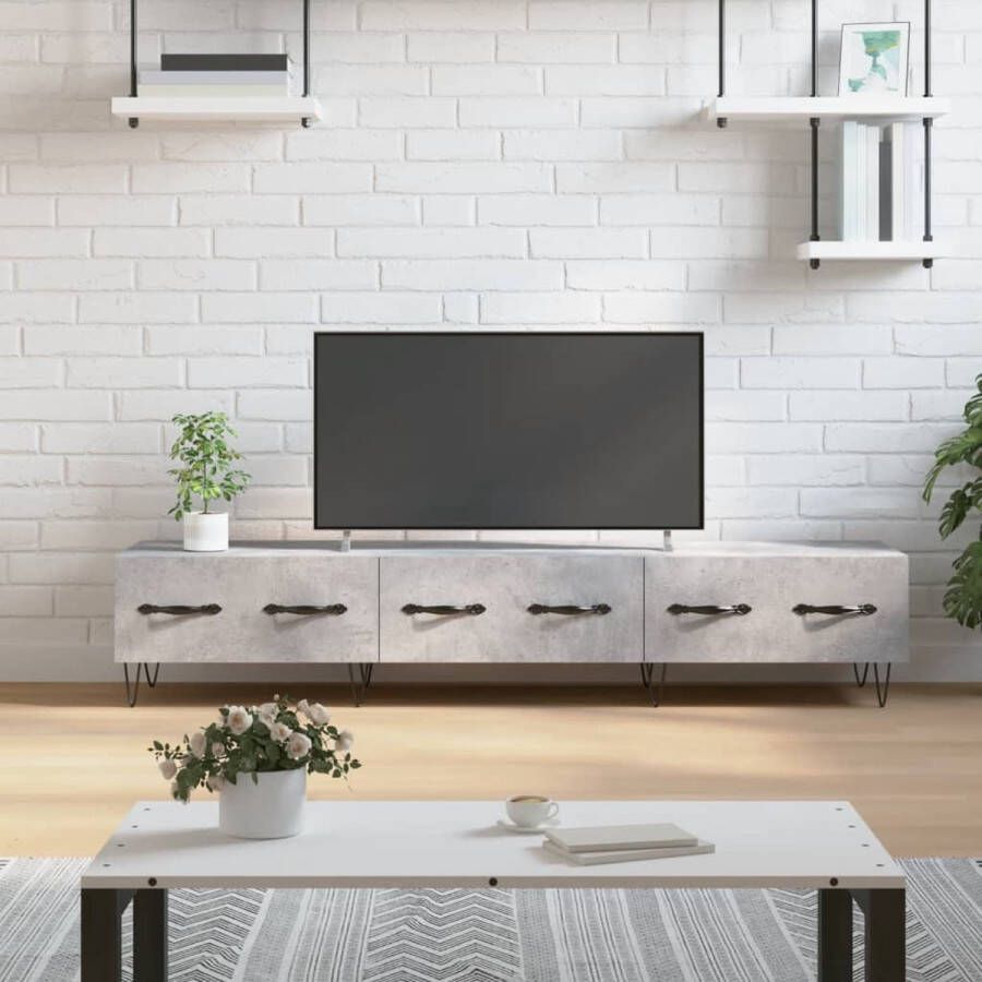 The Living Store TV-meubel betongrijs 150 x 36 x 30 cm 3 lades bewerkt hout en ijzer - Foto 2