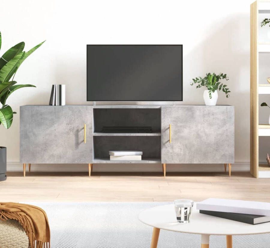 The Living Store Tv-meubel Betongrijs 150x30x50 cm bewerkt hout en ijzer - Foto 2