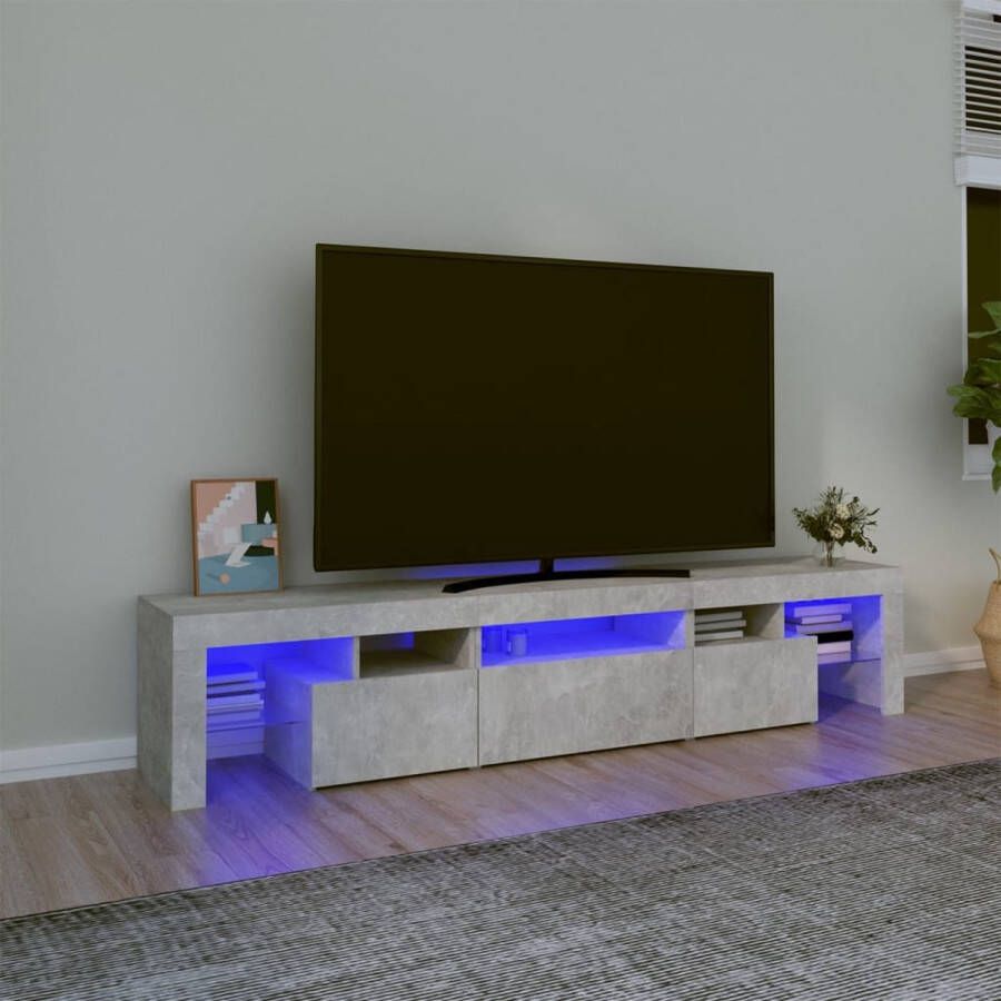 The Living Store TV-meubel Betongrijs 200x36.5x40 cm LED-verlichting - Foto 2