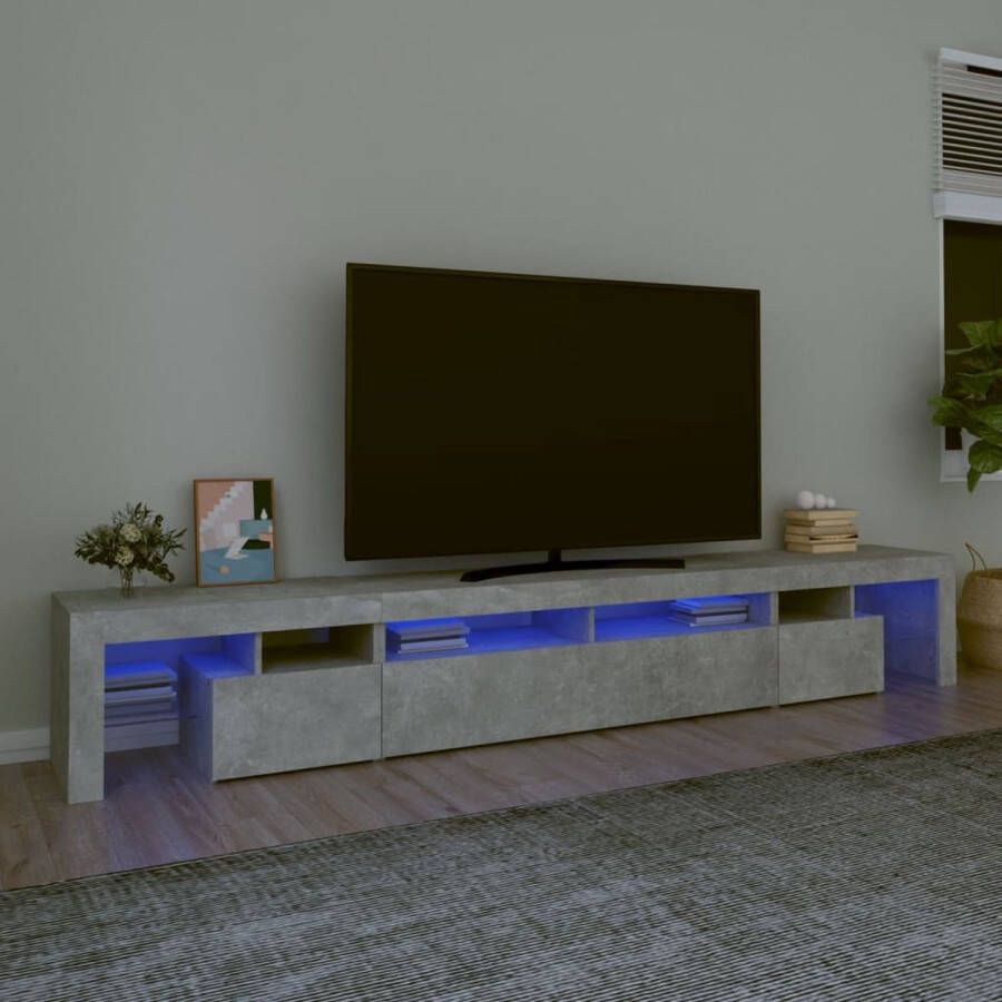 The Living Store TV-meubel Betongrijs 260x36.5x40 cm RGB LED-verlichting - Foto 1
