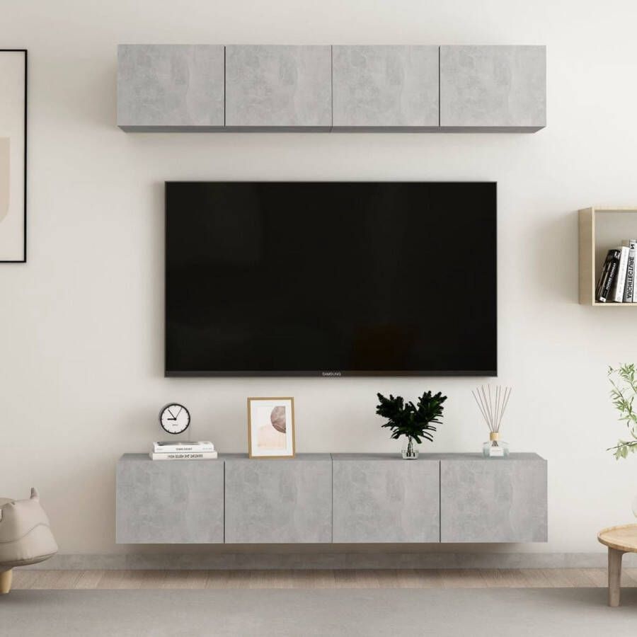 The Living Store Tv-meubel Betongrijs 80 x 30 x 30 cm Stevige en praktische design Vakken voor opbergen Montage vereist - Foto 2