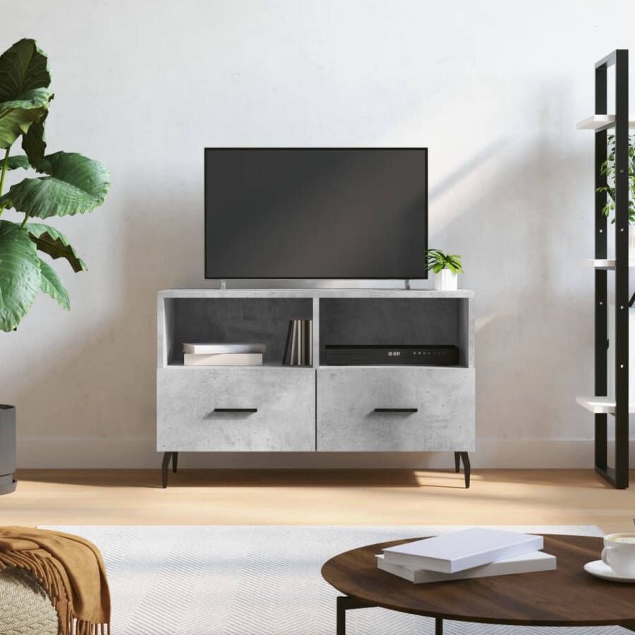 The Living Store TV-meubel Betongrijs 80 x 36 x 50 cm Bewerkt hout en ijzer - Foto 2