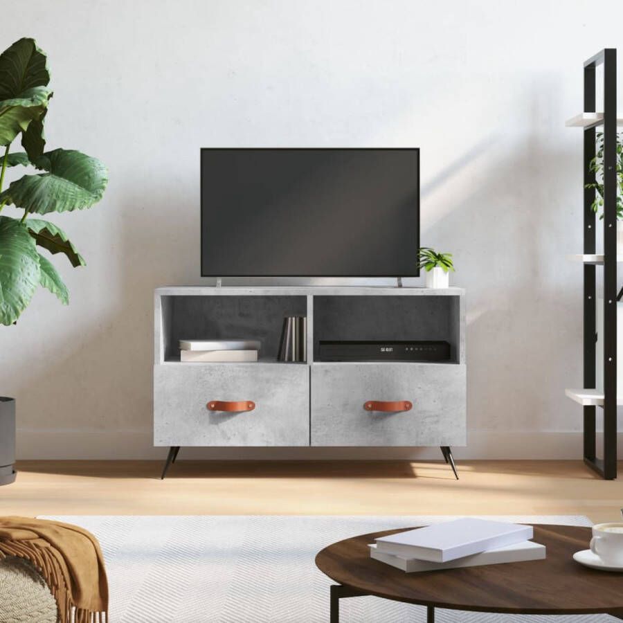 The Living Store TV-meubel Betongrijs 80 x 36 x 50 cm Stevig bewerkt hout en ijzer - Foto 2