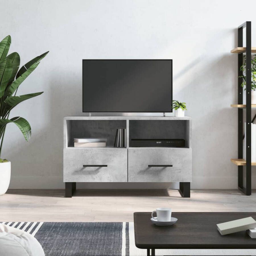 The Living Store TV-meubel Betongrijs 80x36x50 cm Bewerkt hout en ijzer - Foto 2