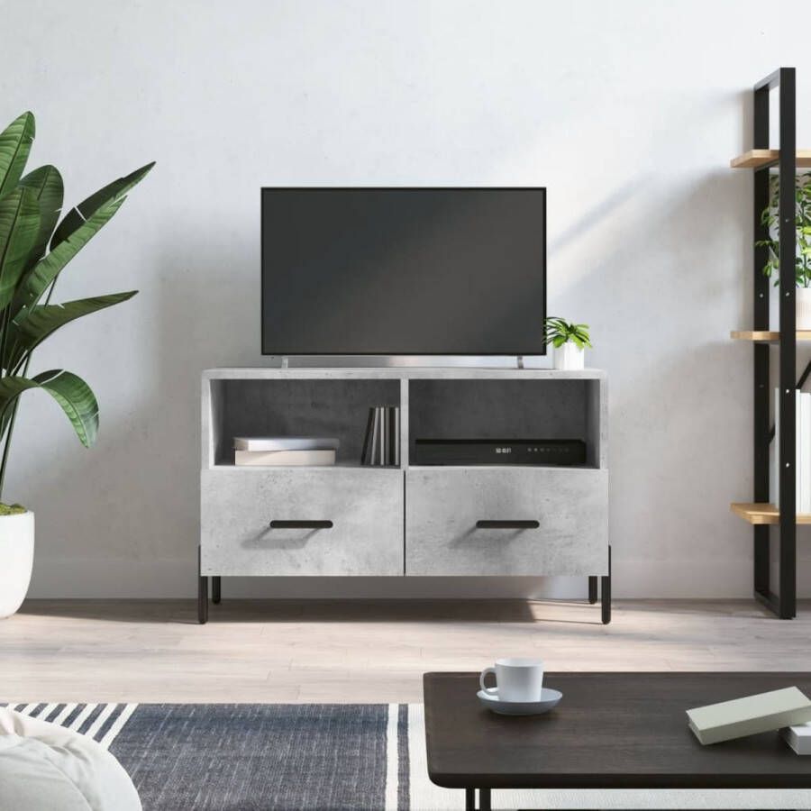 The Living Store TV-meubel Betongrijs 80x36x50 cm Stevig houten ontwerp - Foto 2