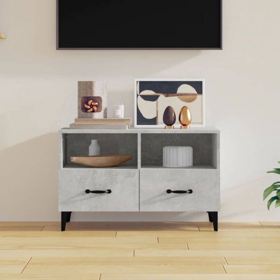 The Living Store TV-meubel Betongrijs Afmetingen- 80 x 36 x 50 cm Materiaal- Bewerkt hout en ijzer - Foto 2