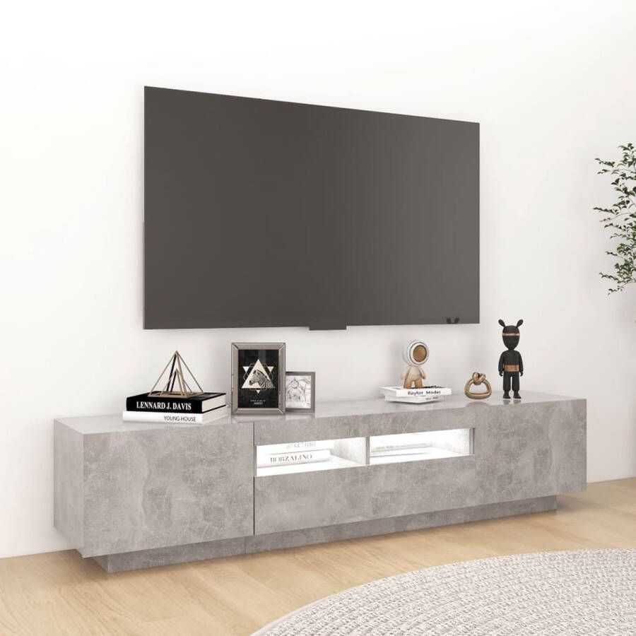 The Living Store Tv-meubel Betongrijs Hifi-kast 180x35x40cm LED-verlichting USB-aansluiting - Foto 2