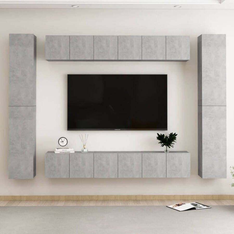 The Living Store TV-meubel Betongrijs Set van 6 (L) en 4 (M) 60x30x30 cm (L) en 30.5x30x90 cm (M) Spaanplaat - Foto 2