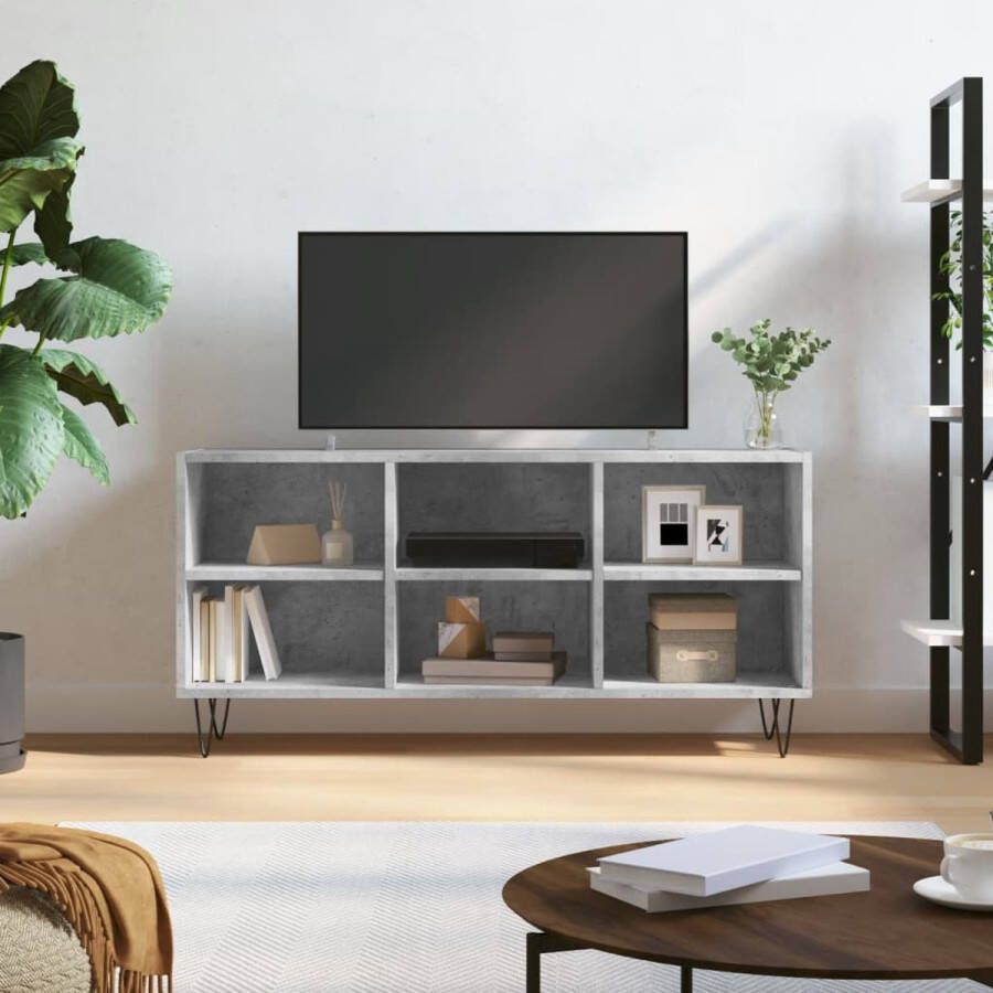 The Living Store TV-meubel Betongrijs TV-kast met 6 Vakken 103.5 x 30 x 50 cm Bewerkt Hout en IJzer - Foto 2