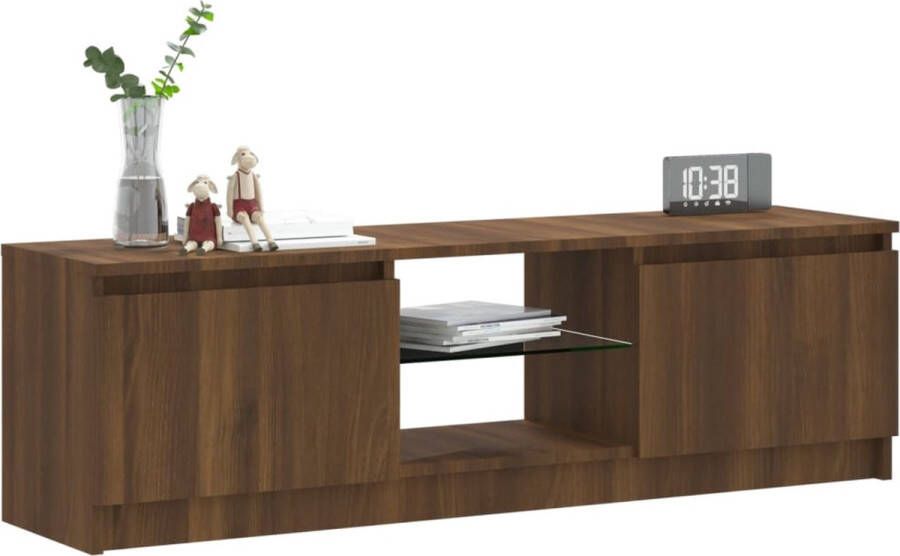 The Living Store TV-meubel Brown Oak Wood Glass 120x30x35.5cm RGB LED - Foto 2