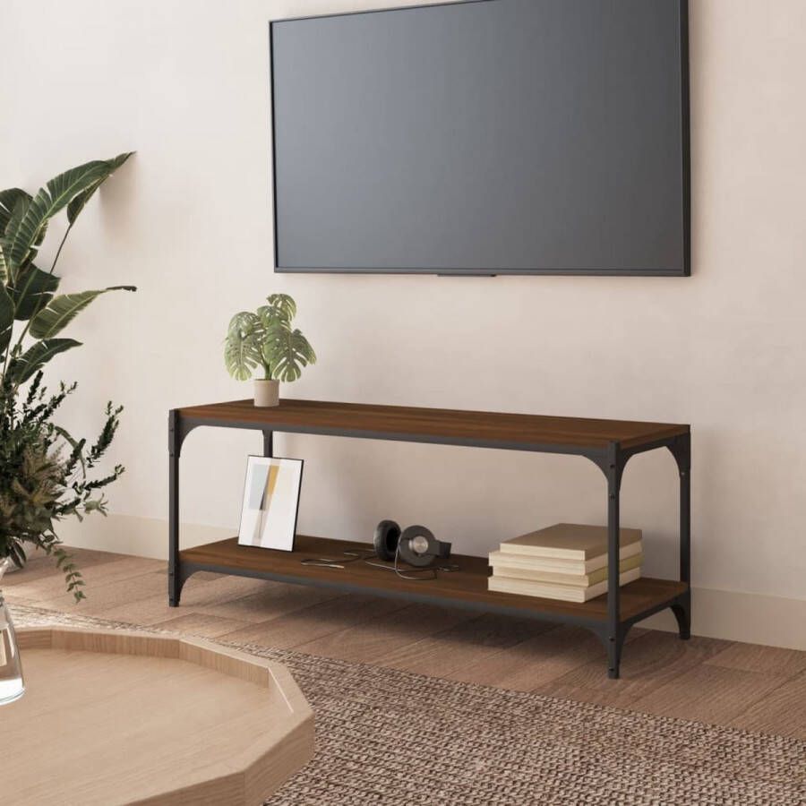 The Living Store TV-meubel bruineiken 100 x 33 x 41 cm industriële stijl - Foto 2