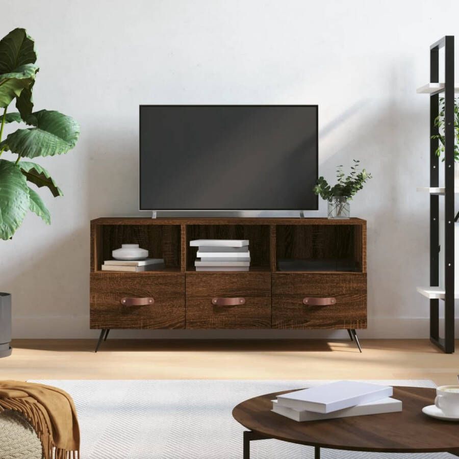 The Living Store TV-meubel Bruineiken 102 x 36 x 50 cm Opbergruimte voor tijdschriften dvds Presenteerfunctie Stijlvol ontwerp - Foto 2