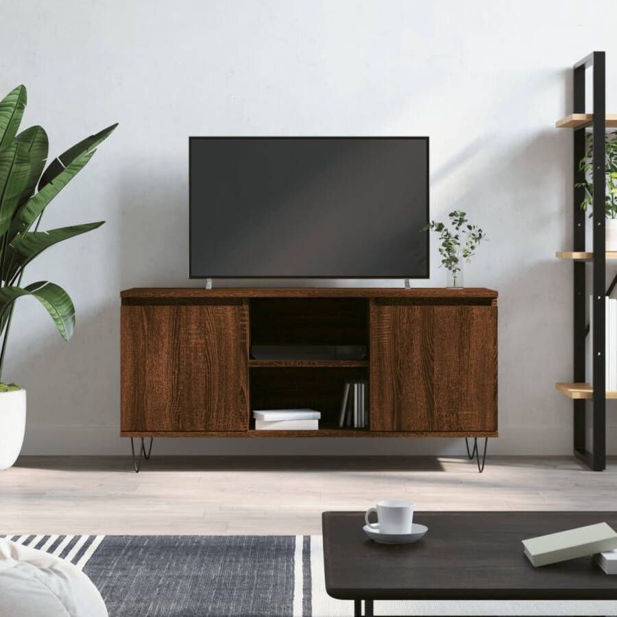 The Living Store Tv-meubel bruineiken 104 x 35 x 50 cm bewerkt hout en ijzer - Foto 2