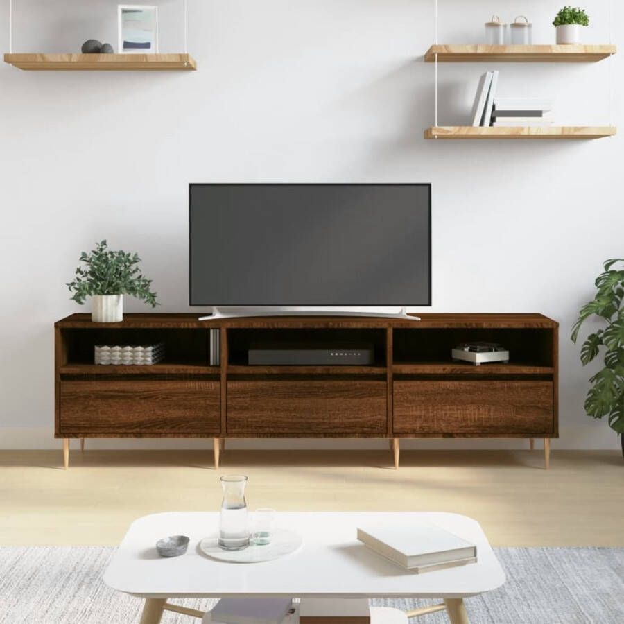 The Living Store Tv-meubel Bruineiken 150 x 30 x 44.5 cm Bewerkt hout en ijzer - Foto 2