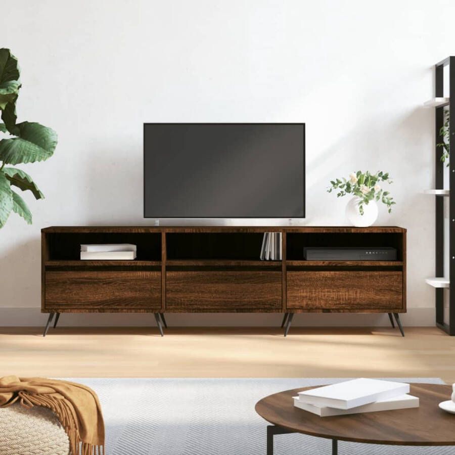 The Living Store TV-meubel Bruineiken 150 x 30 x 44.5 cm Bewerkt Hout Praktisch en Opvallend - Foto 2