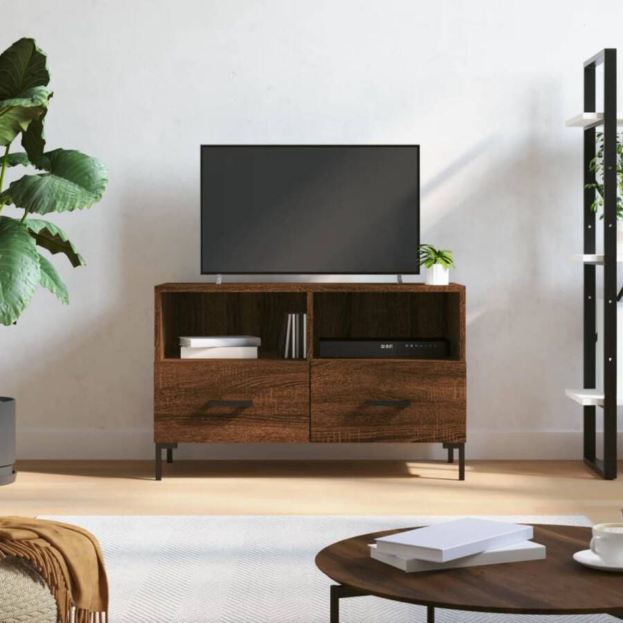 The Living Store Tv-meubel Bruineiken 80 x 36 x 50 cm Bewerkt hout en ijzer - Foto 2
