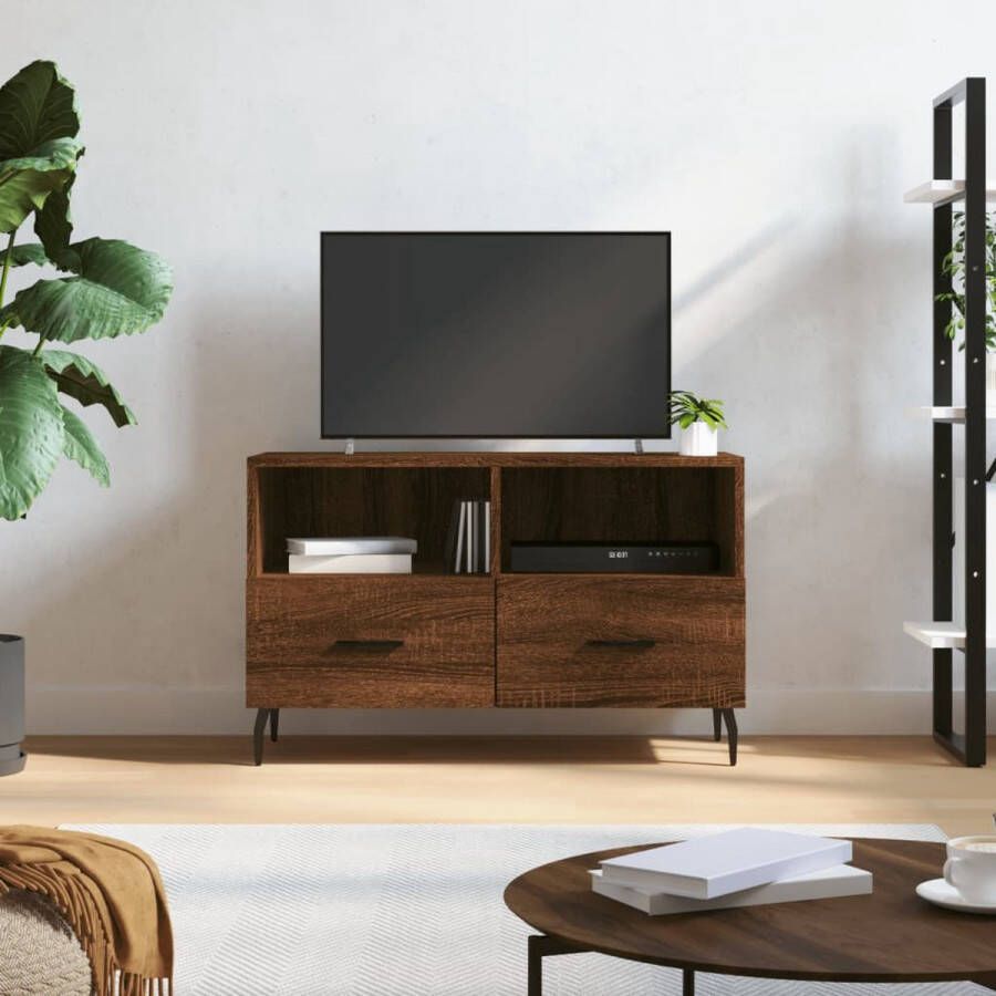 The Living Store TV-meubel Bruineiken 80x36x50 cm Bewerkt hout en ijzer - Foto 2