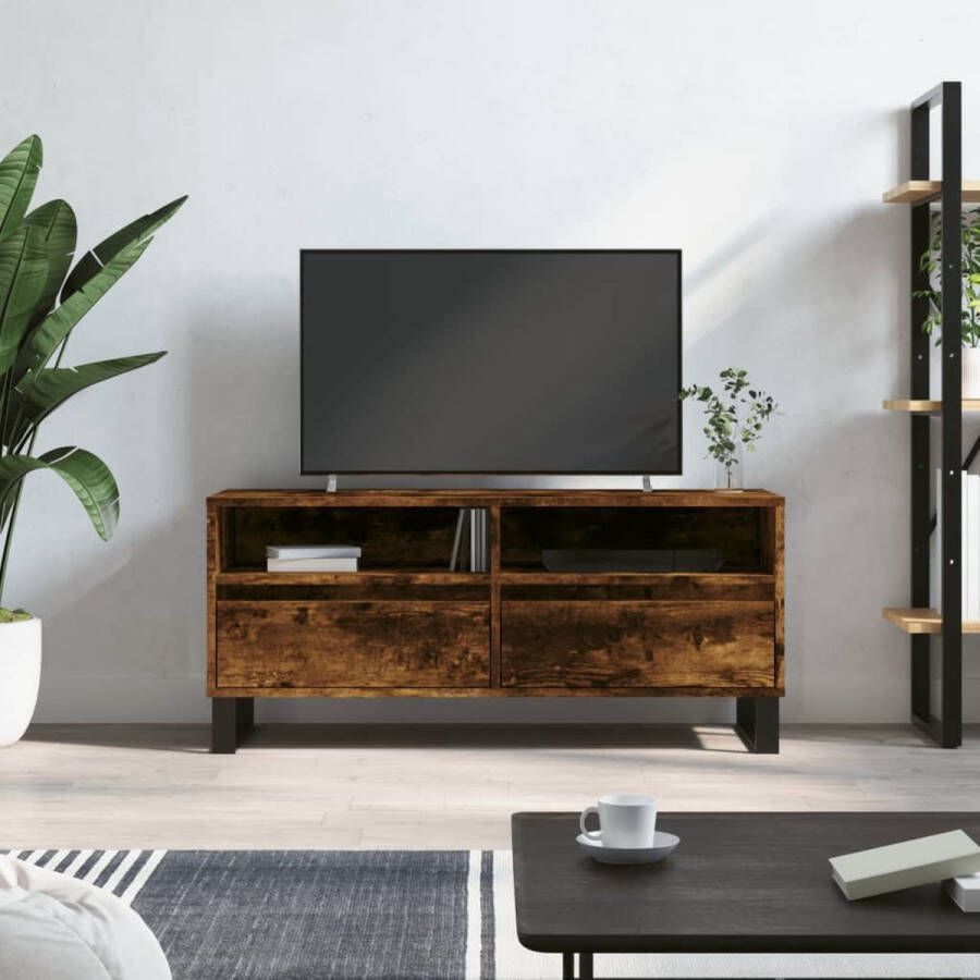 The Living Store Tv-meubel Gerookt Eiken 100 x 34.5 x 44.5 cm Opbergruimte Stabiel Montage vereist - Foto 2
