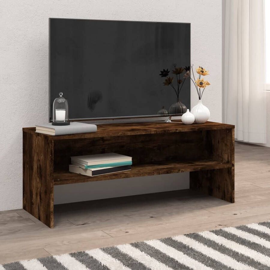 The Living Store TV-meubel Gerookt Eiken 100x40x40 cm Duurzaam hout - Foto 2
