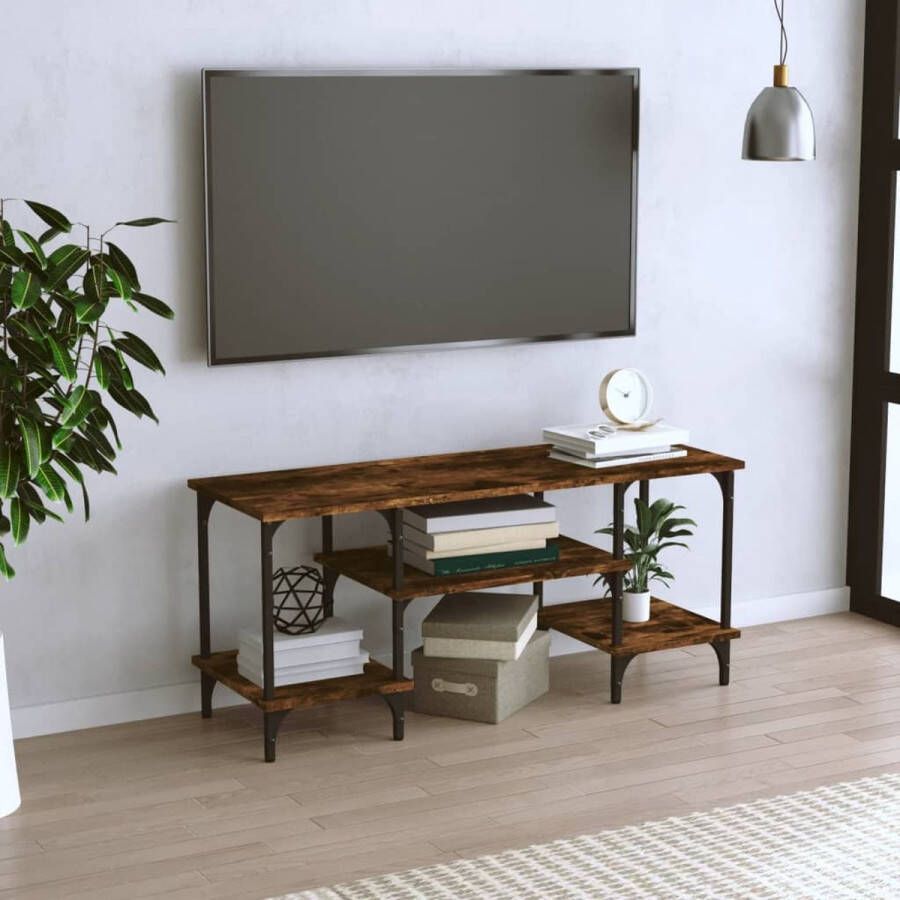 The Living Store Tv-meubel Gerookt eiken 102 x 35 x 45.5 cm Duurzaam hout Voldoende opbergruimte - Foto 2