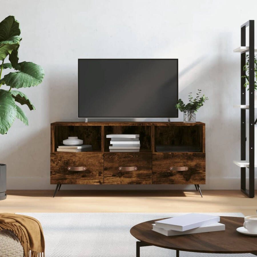 The Living Store Tv-meubel Gerookt eiken 102 x 36 x 50 cm - Foto 2