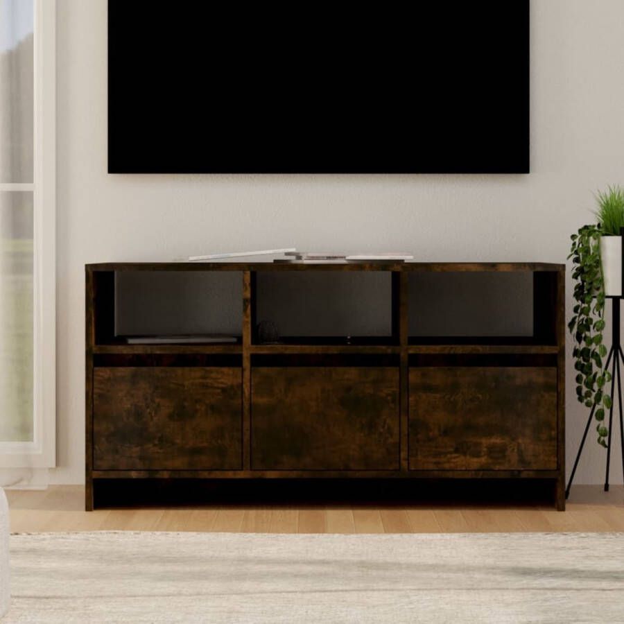 The Living Store Tv-meubel Gerookt eiken 102 x 37.5 x 52.5 cm 3 laden 3 schappen - Foto 2