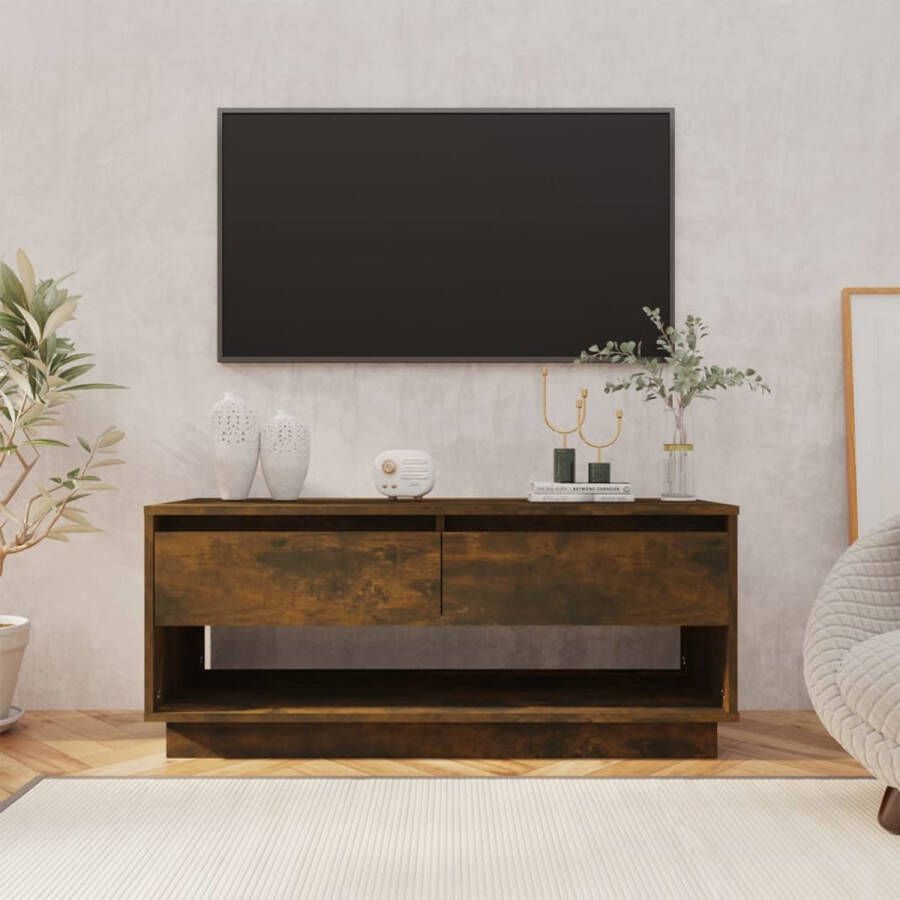 The Living Store TV-meubel Gerookt eiken 102 x 41 x 44 cm 2 lades 1 open vak Montage vereist - Foto 2
