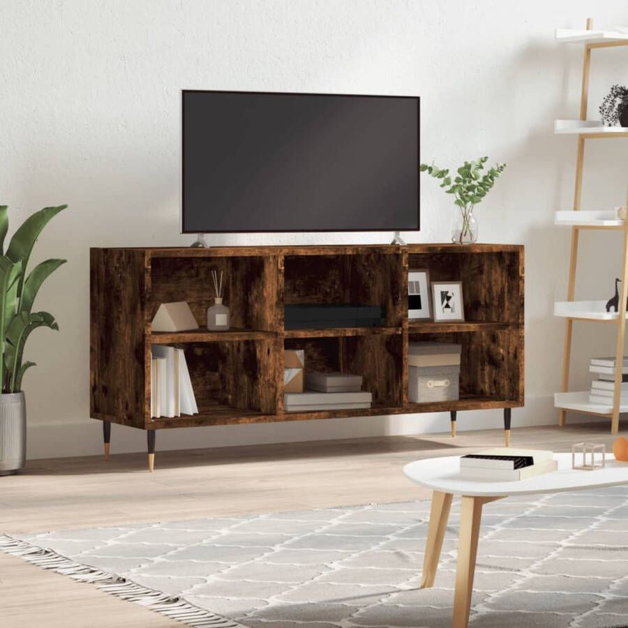 The Living Store Tv-meubel Gerookt eiken 103.5 x 30 x 50 cm Opbergruimte Stevig IJzeren poten - Foto 2