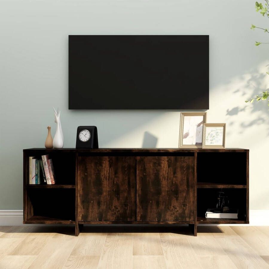 The Living Store Tv-meubel Gerookt eiken 130 x 35 x 50 cm Stabiele constructie - Foto 2