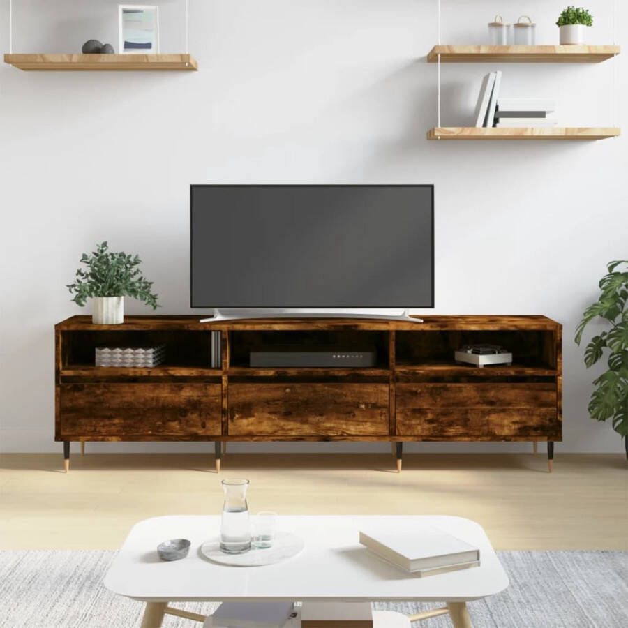 The Living Store TV-meubel Gerookt Eiken 150 x 30 x 44.5 cm Ruimtebesparend en Stabiel - Foto 2