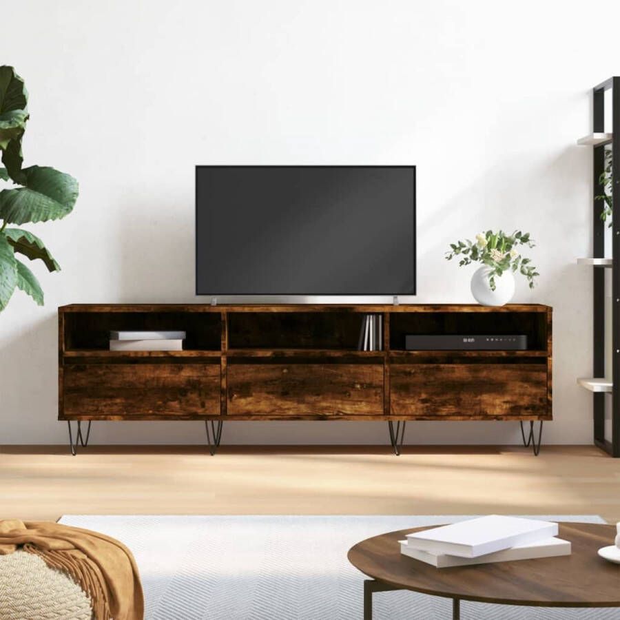 The Living Store TV-meubel gerookt eiken 150 x 30 x 44.5 cm veel opbergruimte - Foto 2