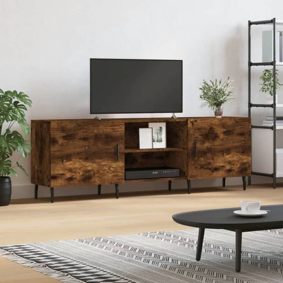 The Living Store TV-meubel Gerookt Eiken 150 x 30 x 50 cm Met Opbergruimte Decoratief Blad Stabiele IJzeren Poten - Foto 2