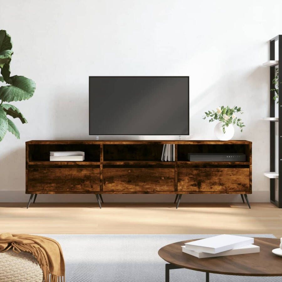 The Living Store TV-meubel Gerookt Eiken 150x30x44.5 cm Veel Opbergruimte - Foto 2