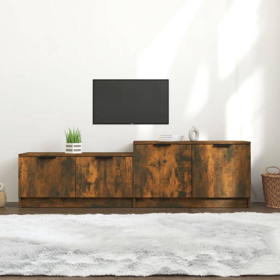 The Living Store Tv-meubel Gerookt Eiken 158.5 x 36 x 45 cm Praktisch materiaal Voldoende opbergruimte Stevig blad - Foto 2