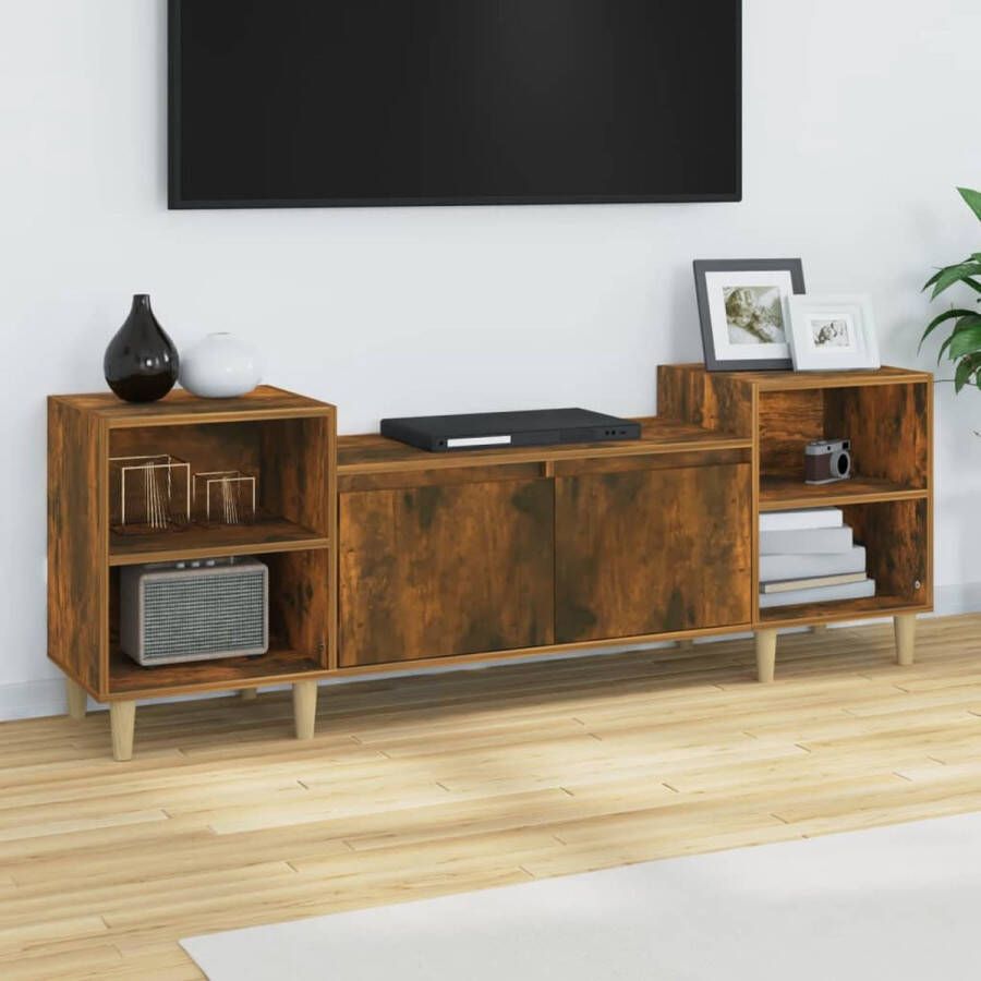 The Living Store TV-meubel Gerookt Eiken 160 x 35 x 55 cm bewerkt hout stijlvol design - Foto 2