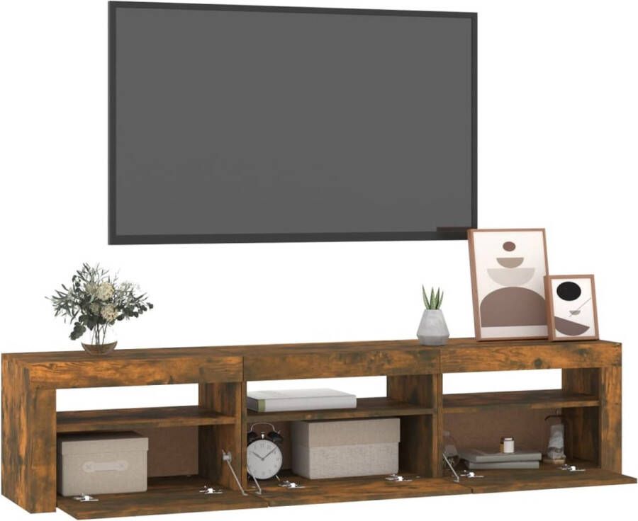 The Living Store Tv-meubel met LED-verlichting 180x35x40 cm gerookt eikenkleurig Kast - Foto 2