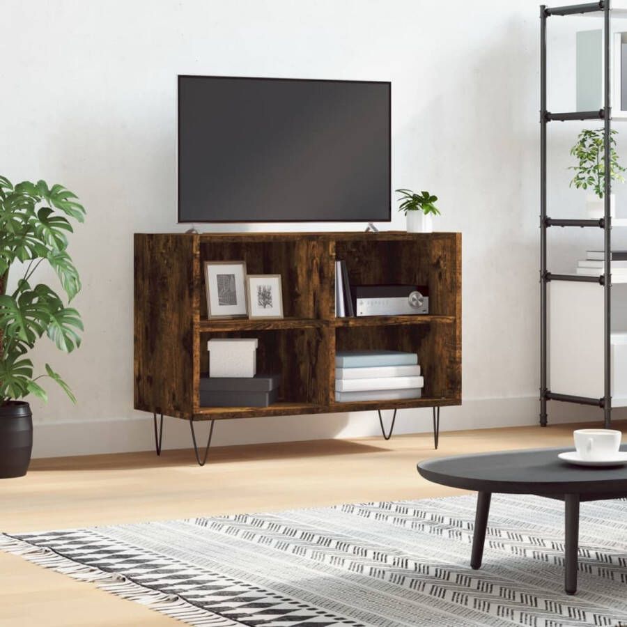 The Living Store Tv-meubel Gerookt Eiken 69.5 x 30 x 50 cm Opbergruimte Stevig Tafelblad en IJzeren Poten - Foto 2